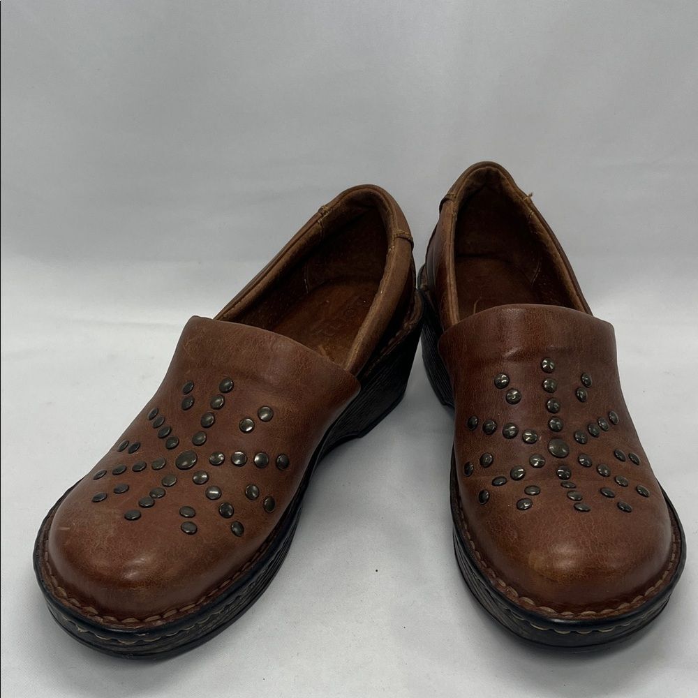Brown Leather Born Surina Studded Clogs